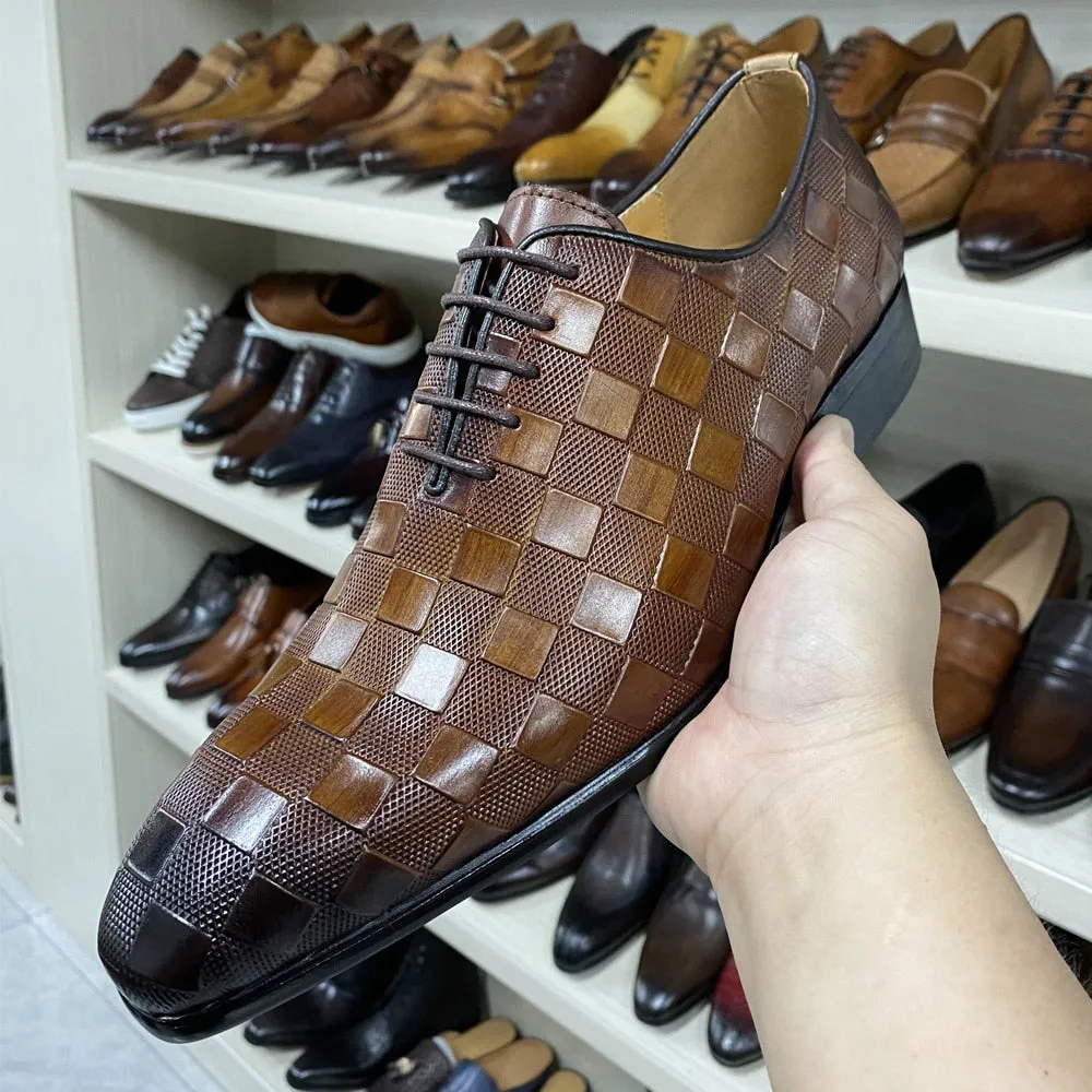 The Quadrato - Luxury  Leather Dress Shoes (Checkered Squares Pattern)