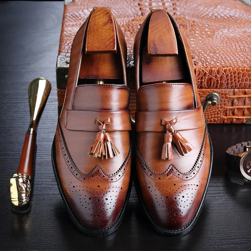 The T93 - Classic Wingtip brogue Leather Tassel Loafers For Men