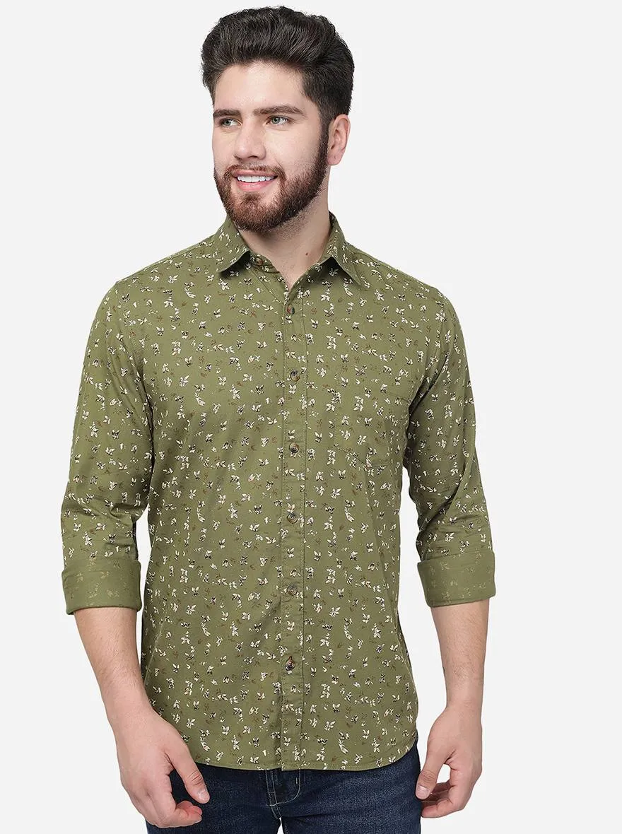 Vineyard Green Printed Slim Fit Casual Shirt | JadeBlue