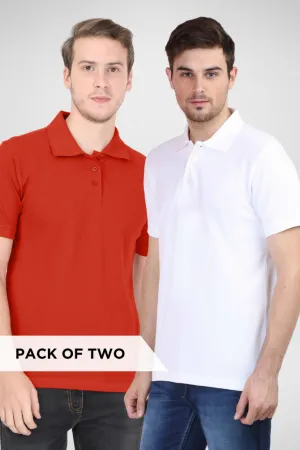 White and Brick Red Polo T-Shirts Combo for Men