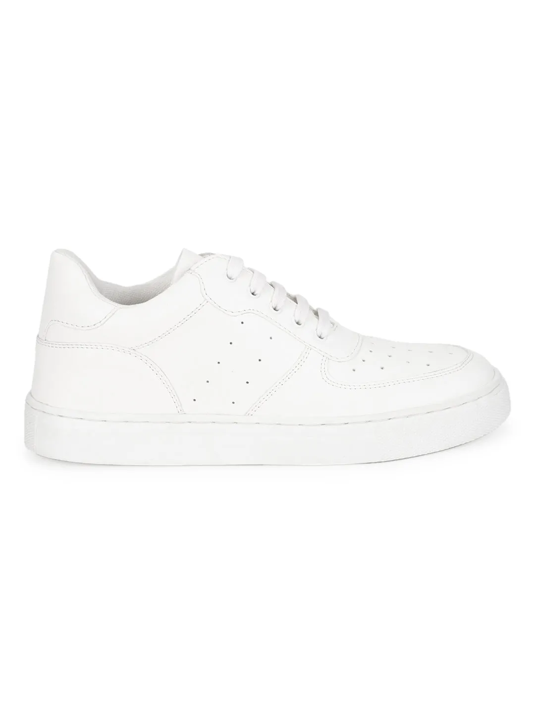 White PU Perforated Lace Up Sneakers (TC-ST-1022-WHTPU)