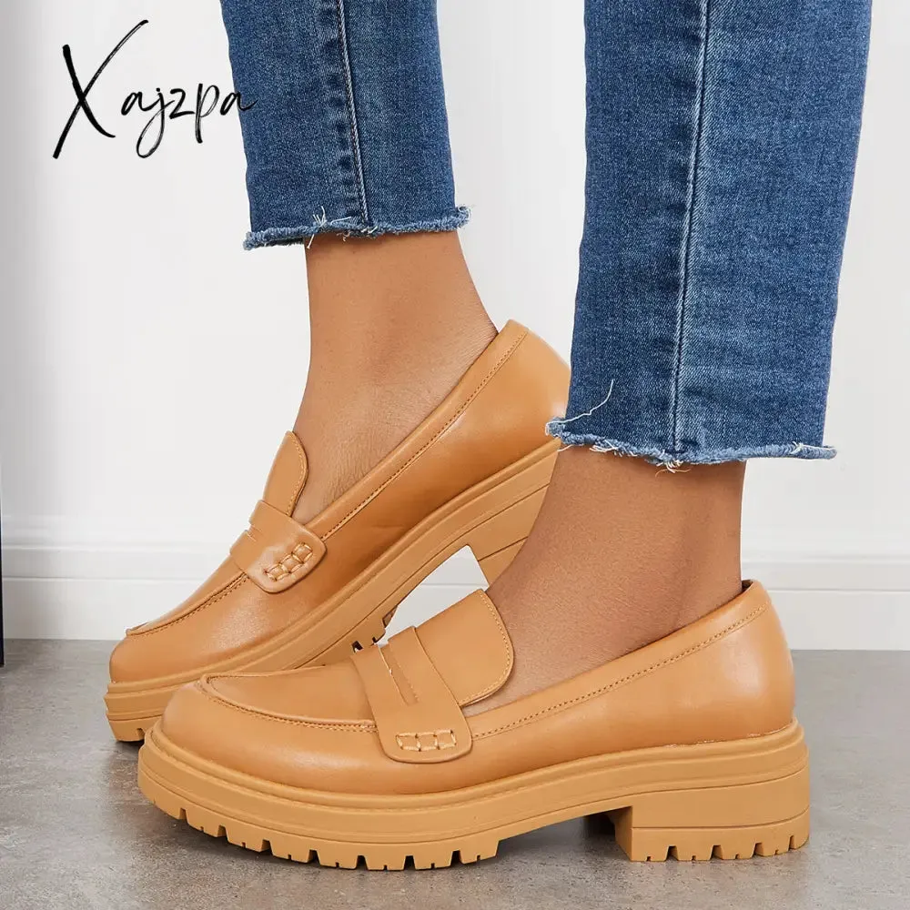 Xajzpa - Women Slip on Platform Loafers Round Toe Work Shoes