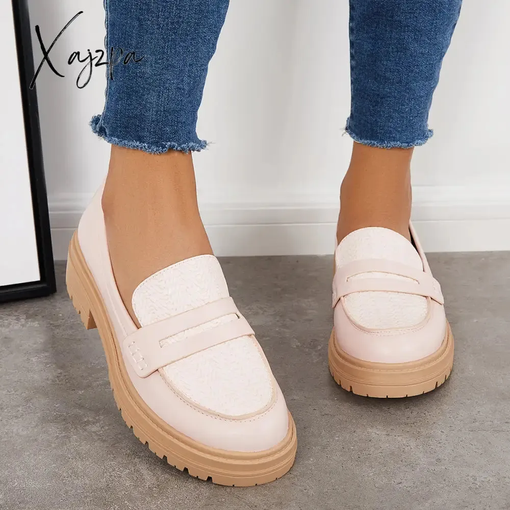 Xajzpa - Women Slip on Platform Loafers Round Toe Work Shoes